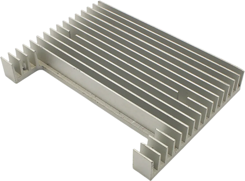 CNC machined aluminum heat sink with extruded fins.