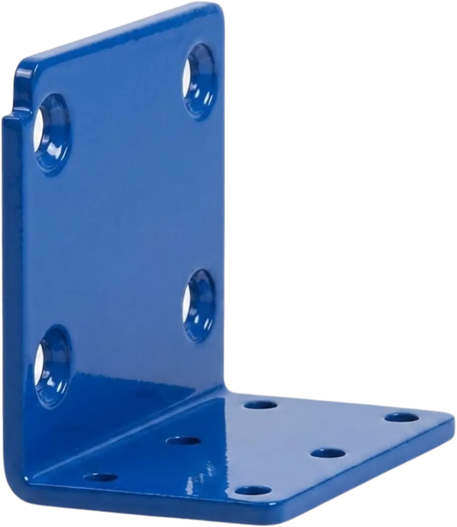Blue anodized sheet metal angle bracket.