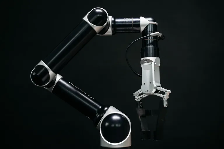 Articulated robotic arm used in factory automation.