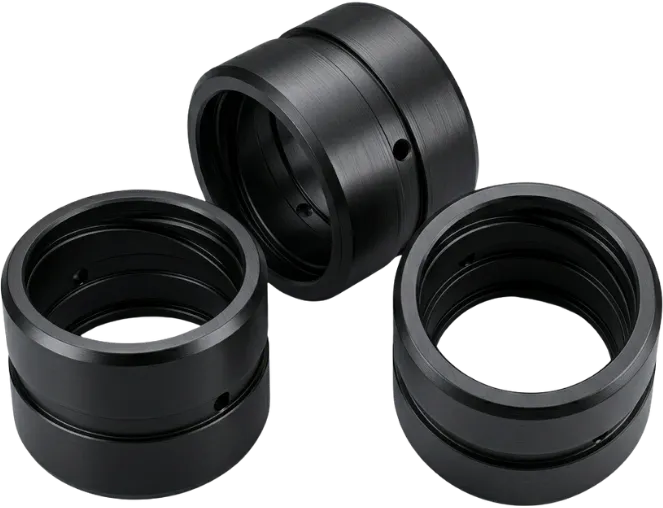 Three black hardcoat anodized aluminum rings.