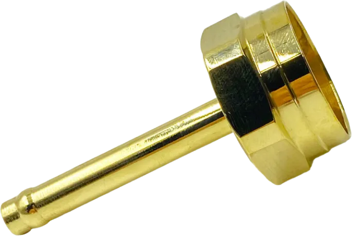 CNC machined brass contact pin with a knurled head.