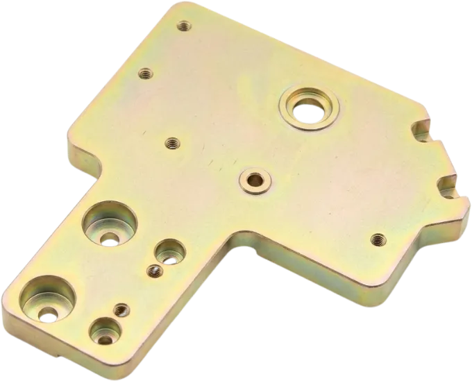Chromate conversion coated aluminum bracket with a gold iridescent finish.
