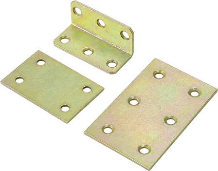 Chromate conversion coated aluminum brackets and plates with a gold iridescent finish.
