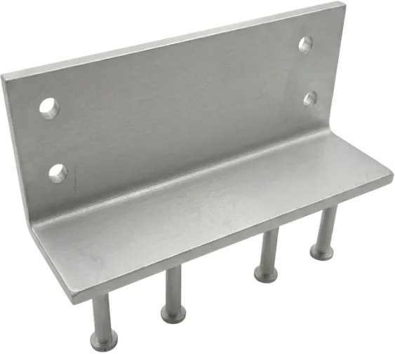 Clear anodized aluminum bracket with a natural metallic finish.