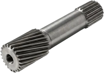 Custom helical gear shaft CNC machined from steel.