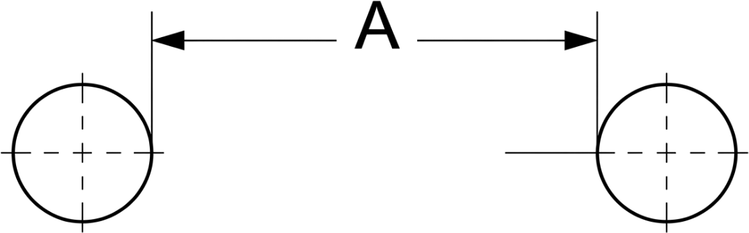 Diagram showing the clear edge-to-edge distance A between two adjacent holes.