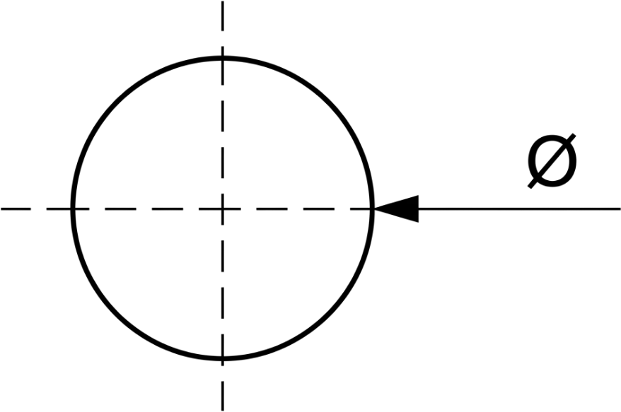 Diagram showing a hole diameter dimension marked Ø on a sheet metal feature.
