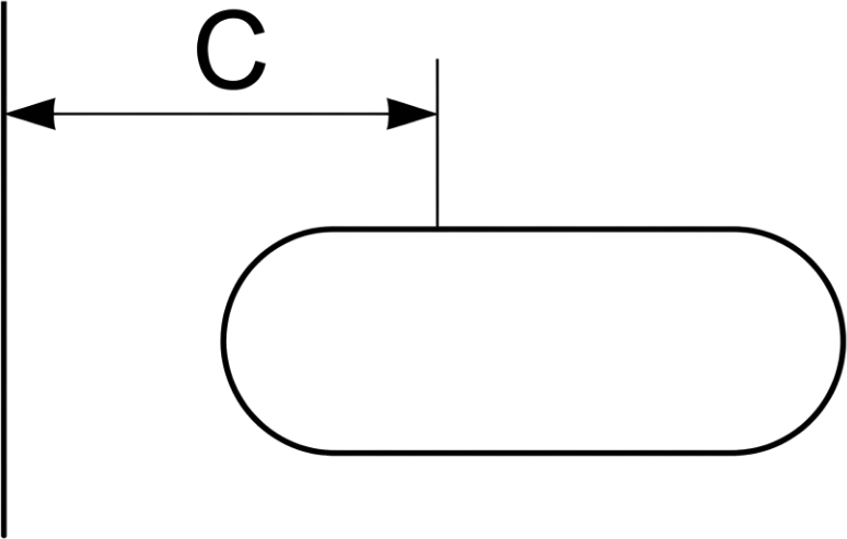 Diagram showing clearance C between a slot edge and the part edge.