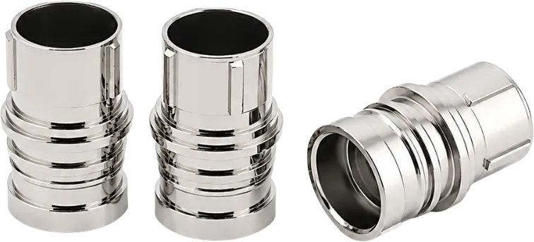 Electroless nickel plated precision bushings and machined fittings.