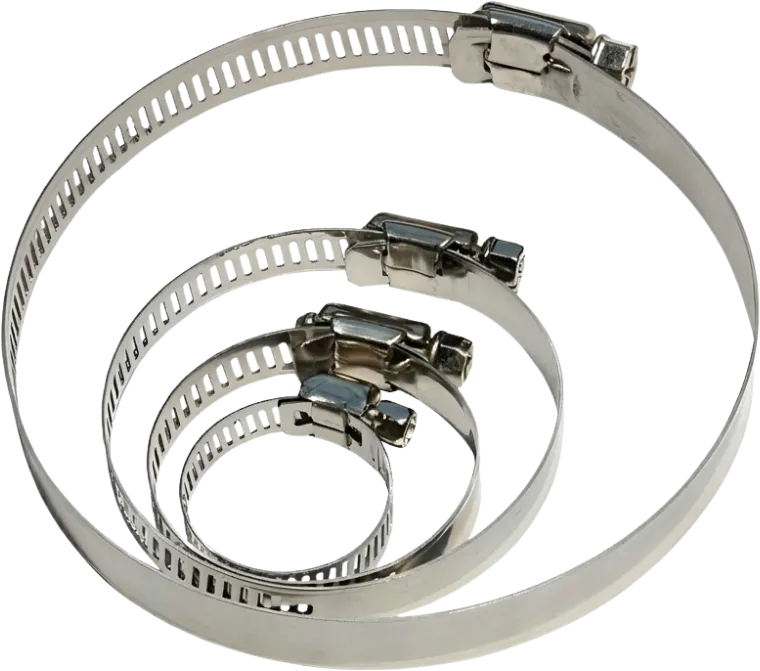 Passivated stainless steel hose clamps.