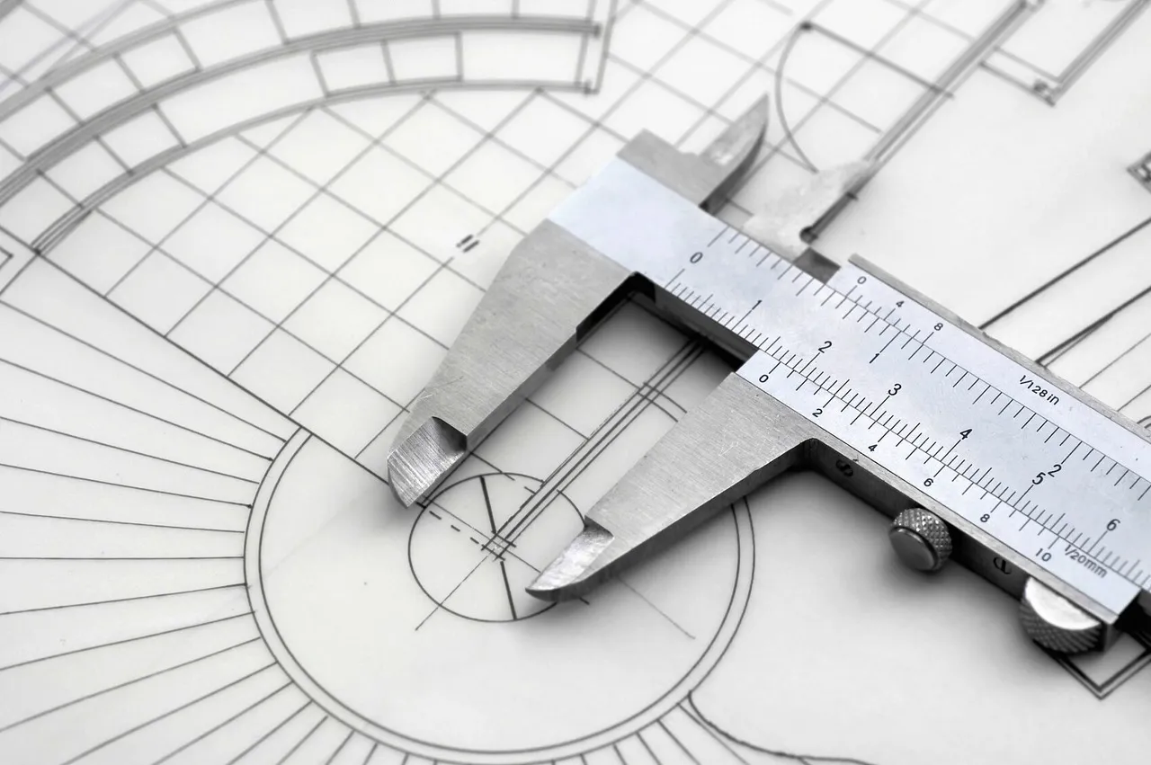 Precision calipers resting on an engineering drawing.