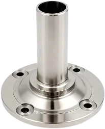 Precision flanged hollow shaft machined from stainless steel.