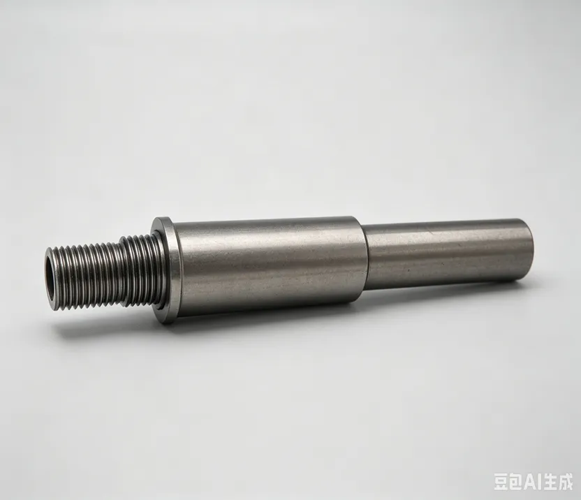 CNC machined aluminum precision shaft with threaded and stepped sections.