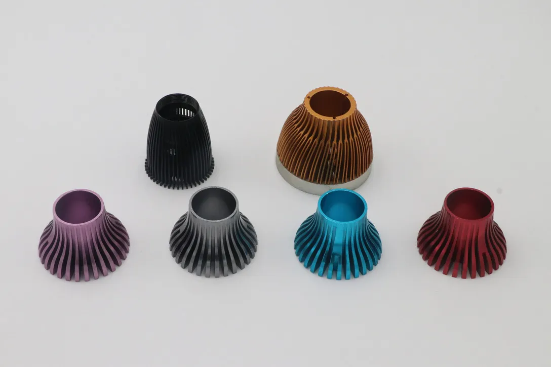 Radial-fin machined aluminum lamp heat sinks in several anodized colors