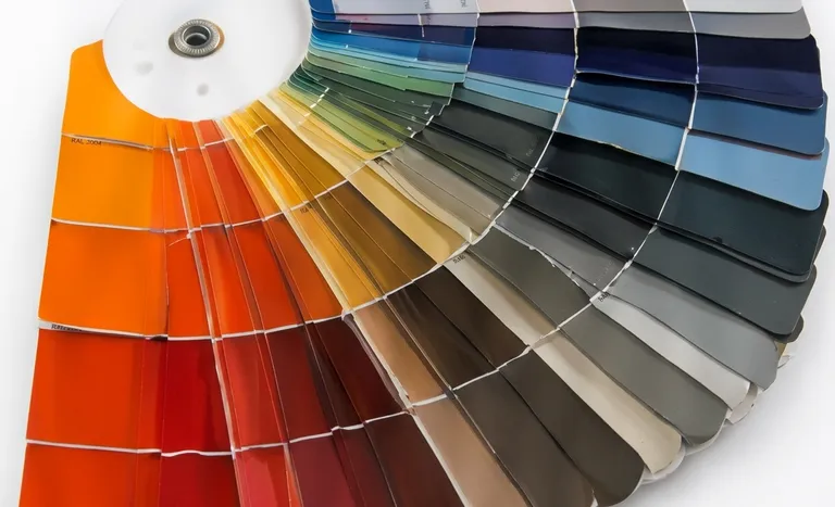 Fanned RAL color reference swatches for powder coating.