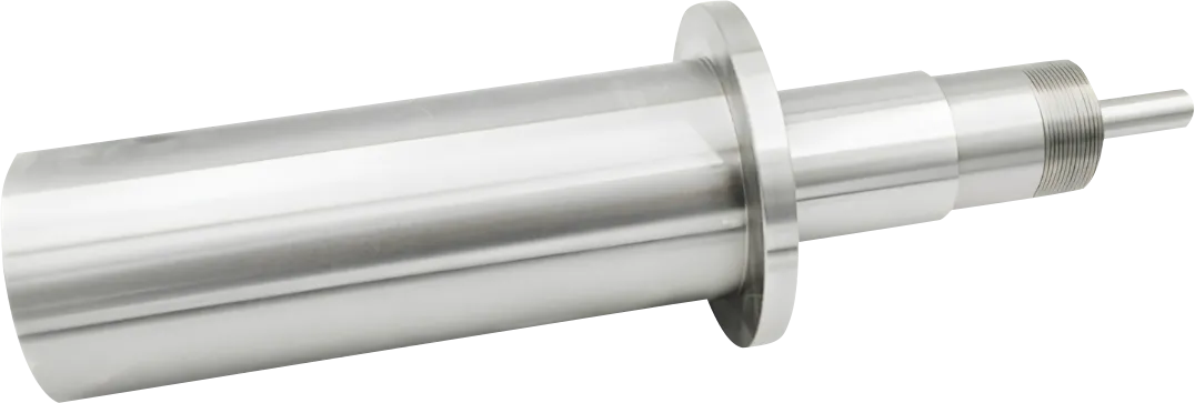CNC machined stainless steel shaft assembly with a stepped profile.