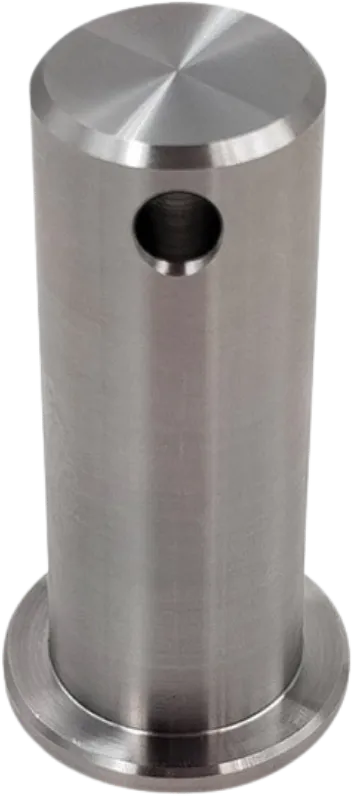 CNC machined stainless steel flanged pin with a cross-drilled hole.