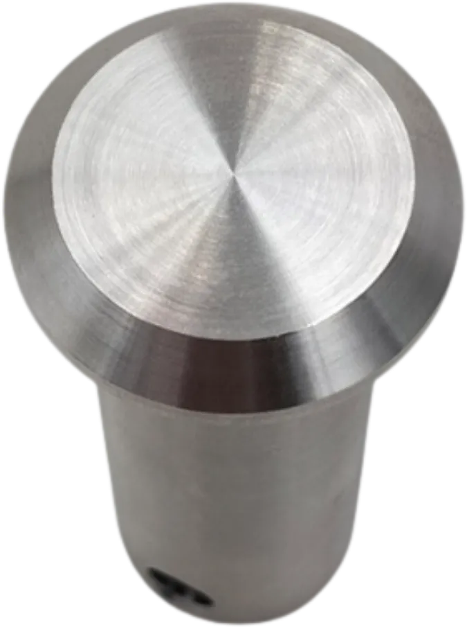 CNC machined stainless steel turned cap with a brushed face.