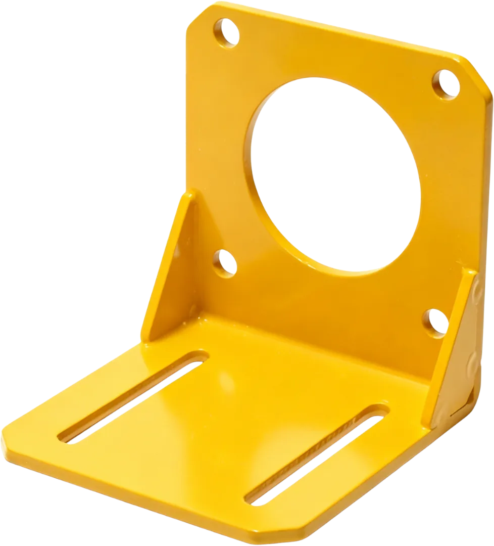 Yellow powder coated steel mounting bracket.