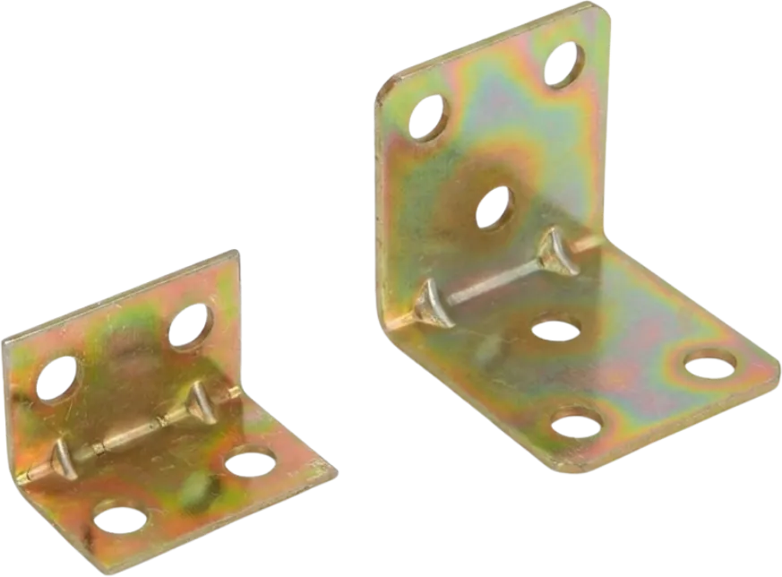 Yellow zinc plated steel angle brackets with an iridescent finish.