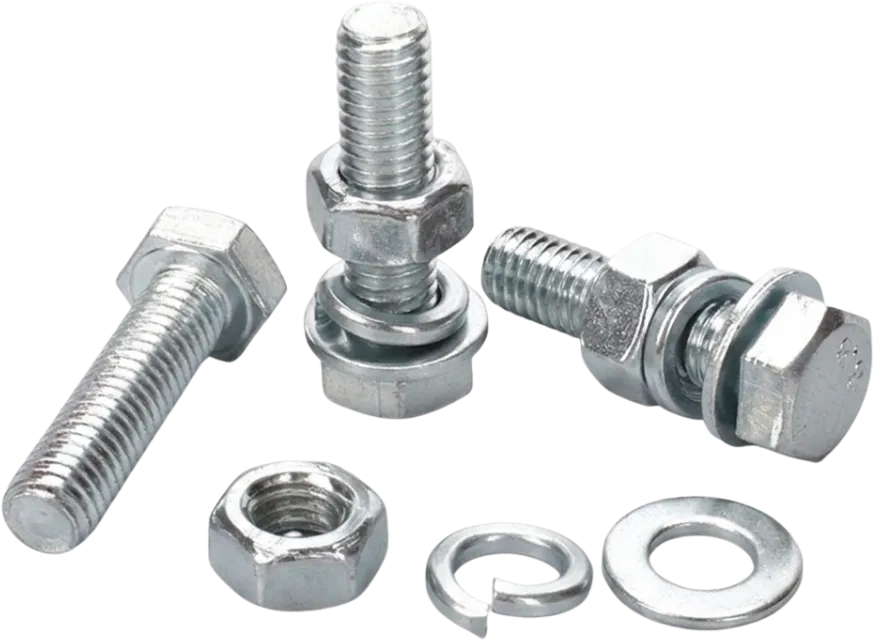 Zinc plated steel bolts, nuts, and washers.